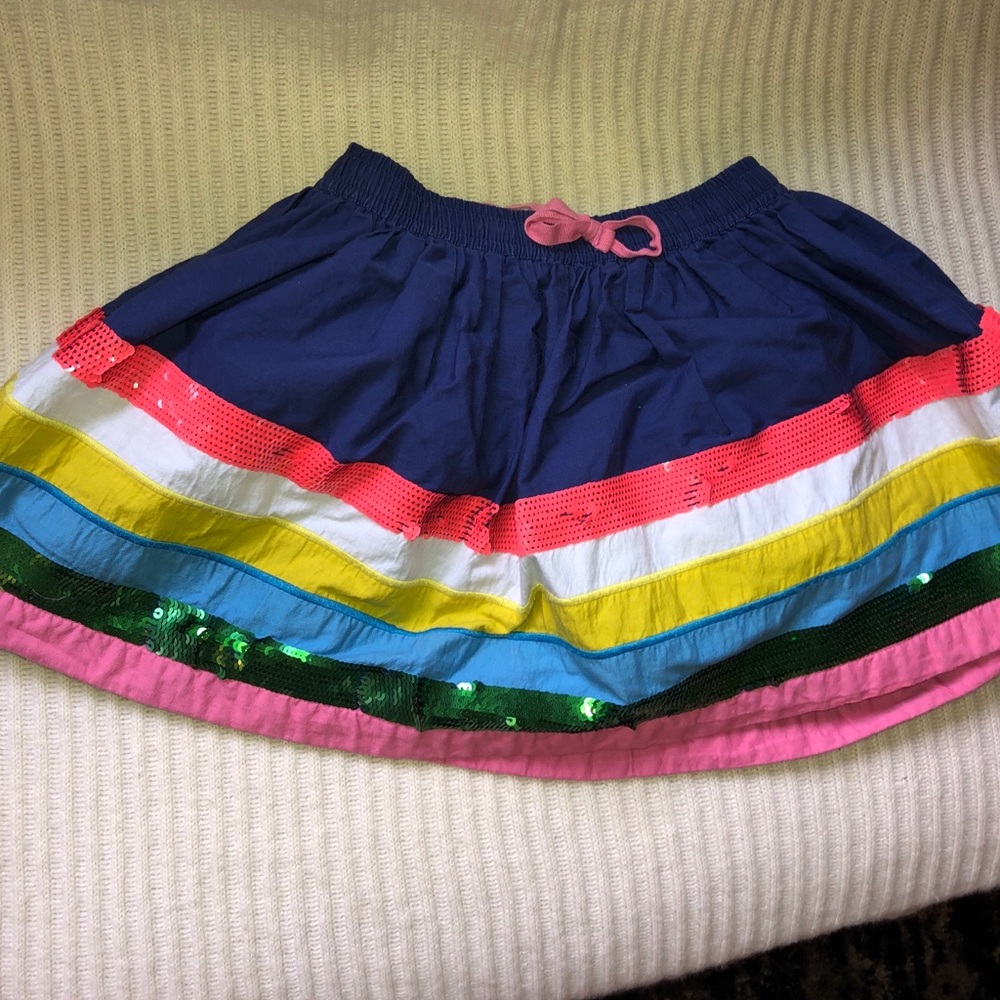 Mini Boden Rainbow Stripe Sequin Skirt 5/6